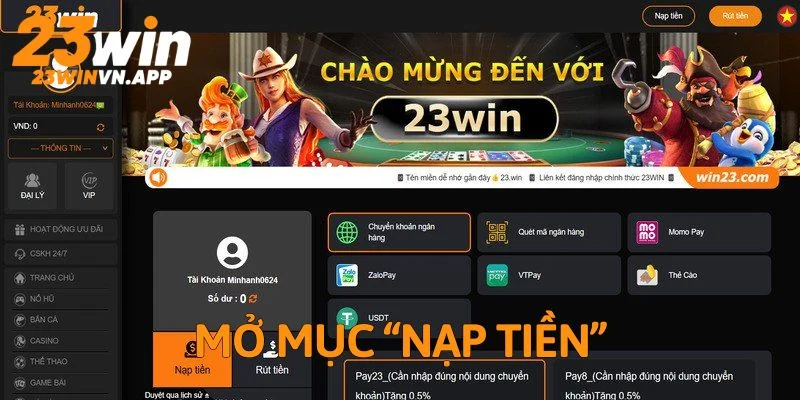 Mở mục “Nạp tiền”